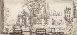 Ländliche Szene mit Mühle und Teich von Jean Chaufourier