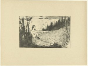 Heilige Agnes sitzt auf einem Felsen in der Landschaft Sainte-Agnes L