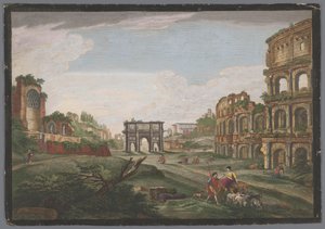 Ansicht der Ruinen des Konstantinsbogens und des Kolosseums in Rom