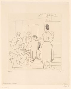 Caféinterieur mit Kunden und Kellnerin von Jean Emile Laboureur (signed by artist)