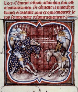 Französisch-Englischer Krieg (1202-1214): Die Schlacht von Bouvines am 27.07.1214 zwischen der französischen Armee von Philippe Auguste und den Flamen und Welfen von Othon IV. Der französische Sieg war entscheidend für den Ausgang des Krieges von Jean Fouquet