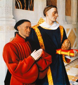 Linkes Flügelpanel des Melun-Diptychons: Etienne Chevalier mit seinem Schutzpatron St. Stephan