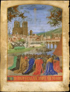 Die rechte Hand Gottes schützt die Gläubigen vor den Dämonen von Jean Fouquet