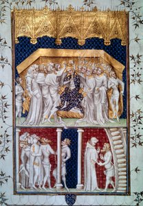 Die Krönung von Karl VI. (1368-1422) durch die Peers von Frankreich am 16.09.1380. Miniatur aus „Grandes Chroniques de France“ von Jean Fouquet (1420-1481) 15. Jahrhundert Paris, B.N. von Jean Fouquet
