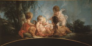 Gruppe von fünf Liebenden, die mit Tauben spielen, ca. 1761