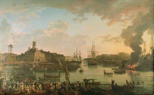 Ansicht des Hafens von Brest von den überdachten Docks aus, 1795 von Jean Francois Hue