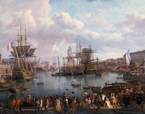 Ansicht des Hafens von Brest im 18. Jahrhundert (Detail). Gemälde von Jean-Francois Hue (1751-1823) 18. Jahrhundert