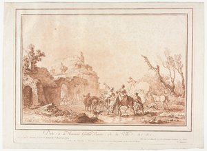 Vor der Befestigung eines Dorfes von Jean Francois Janinet