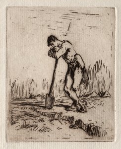 Mann, der sich auf einen Spaten lehnt von Jean Francois Millet
