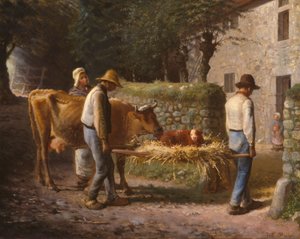 Bauern bringen ein Kalb nach Hause, das auf den Feldern geboren wurde von Jean Francois Millet