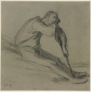 Sitzender Bauer, der sich auf eine Hacke stützt von Jean Francois Millet