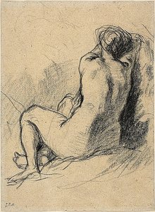 Studie: Nackte Frau von hinten gesehen (recto) Skizzen von arbeitenden Bauern (verso) von Jean Francois Millet