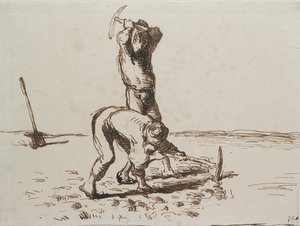 Zwei Bauern graben mit Spitzhacken, um 1844-1846 von Jean Francois Millet