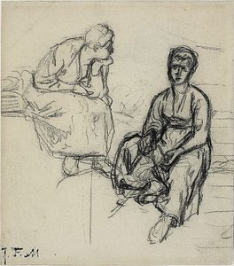 Zwei Studien einer sitzenden Bäuerin (recto); Studie eines jungen Mädchens mit Hut (verso) von Jean Francois Millet