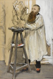 Porträt des Bildhauers Auguste Rodin in seinem Atelier, ca. 1889 von Jean Francois Raffaelli