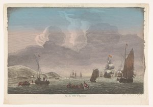 Ansicht der Küste Englands mit Schiffen und Booten auf dem Wasser