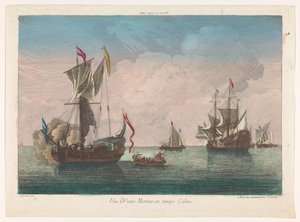 Meeresansicht mit Schiffen und Booten auf ruhiger See