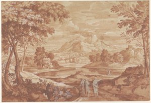 Arkadische Landschaft mit Spaziergängern