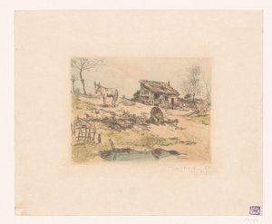 Landschaft mit Mann und Esel bei Hütte von Jean François Raffaëlli (signed by artist)