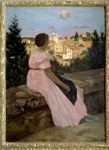 Rosa Kleid oder Ansicht von Castelnau le Lez (oder Castelnau-le-Lez, Herault). Porträt der Nichte des Künstlers, Therese des Hours von Jean Frederic Bazille