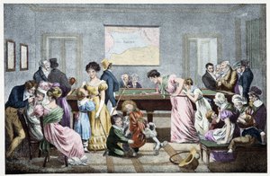 Ein Billardzimmer im 19. Jahrhundert: basierend auf einer Lithographie von Marlet von Jean Henri (after) Marlet