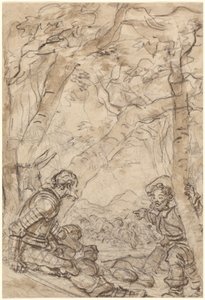 Don Quijote und Sancho Panza beobachten den Angriff auf Rocinante von Jean Honore Fragonard