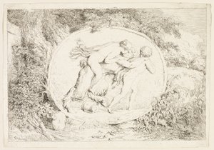 Nymphe reitet auf dem Rücken eines Satyrs, aus Bacchanales oder Satyrspiele von Jean Honore Fragonard