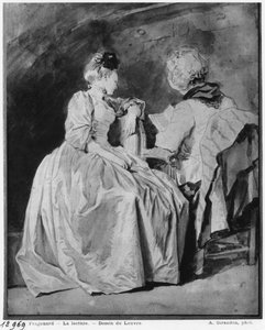 Lesen (schwarzer Bleistift und Bister und Waschung auf Papier)