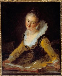 Studie. Eine Frau in ihrem Büro blättert durch Bücher, um zu lernen. Gemälde von Jean-Honoré Fragonard (1732-1806) von Jean Honore Fragonard