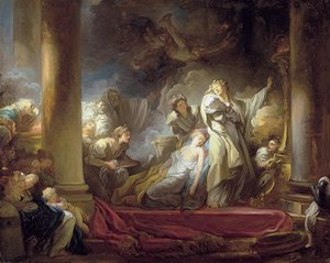 Der Hohepriester Coresus opfert sich, um Callirhoe zu retten von Jean Honore Fragonard
