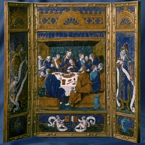 Das letzte Abendmahl, Triptychon, Email von Limoges von Jean I Pénicaud