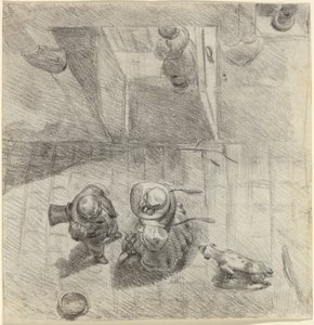 Vogelperspektive eines Mannes und einer Frau im Gespräch von Jean Ignace Isidore Grandville