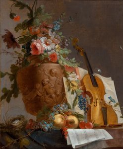 Stillleben mit Blumen und einer Geige, ca. 1750