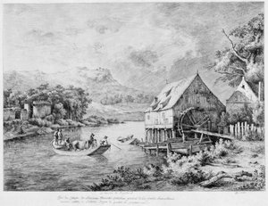 Eine Mühle am Flussufer