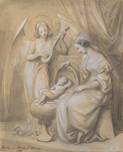 Jungfrau und Kind, verehrt von einem Laute spielenden Engel, 1820-52 von Jean Jacques Feuchere