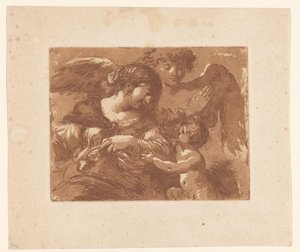 Mutter mit Kind und einem Schutzengel von Jean Jacques II Lagrenee