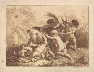 Die jungen Erntearbeiter und die Ziege, in einem Album enthalten, 1782 von Jean Jacques Lagrenee