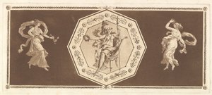 Minerva sitzt in einem dekorativen Oktagon, mit einer Figur links und rechts die Nacht