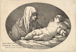 Die Jungfrau links beobachtet das schlafende Jesuskind, eine ovale Komposition, nach ..., 1760-63