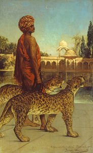 Der Palastwächter mit zwei Leoparden von Jean Joseph Benjamin Constant