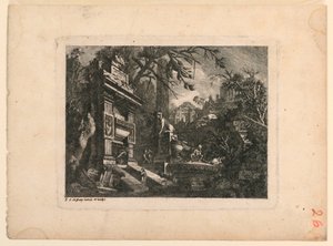 Architektonische Fantasie mit Grab und Ruinen, Platte aus "Rovine Inventione de Giovan. Loren, Legeay Architet. Intagliate da lui stesso in Luce 1768" von Jean Laurent Legeay