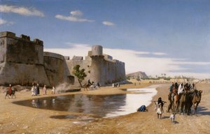 Eine arabische Karawane vor einer befestigten Stadt, ca. 1895 von Jean Leon Gerome