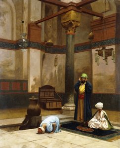 Drei Personen, die in der Ecke einer Moschee beten; Trois Personnages Priant dans un Coin de Mosquee von Jean Leon Gerome