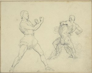 Boxer nach rechts und zwei Männer beim Ringen von Jean Louis André Théodore Géricault