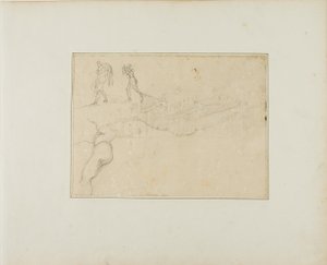 Querschnitt einer Säulenhalle und drei Figurenskizzen von Jean Louis André Théodore Géricault