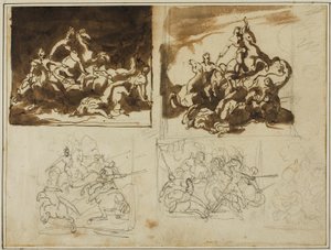 Fünf Skizzen für eine Kavallerieschlacht von Jean Louis André Théodore Géricault