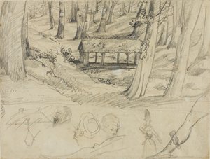 Waldinneres mit Strohhütte und andere Skizzen von Jean Louis André Théodore Géricault