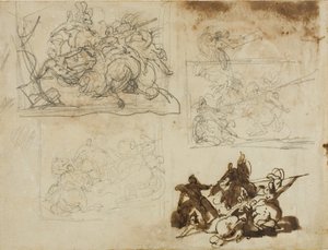 Vier Skizzen für eine Kavallerieschlacht von Jean Louis André Théodore Géricault