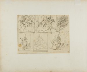 Vier Skizzen eines berittenen Trompeters und eines polnischen Lanzenträgers von Jean Louis André Théodore Géricault