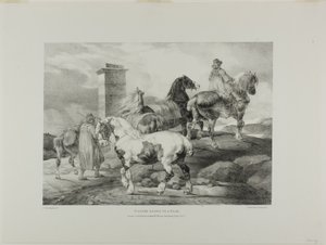 Pferde gehen zu einem Jahrmarkt, Platte 3 aus Verschiedene Motive aus dem Leben und auf Stein gezeichnet (Die Englische Suite) von Jean Louis André Théodore Géricault